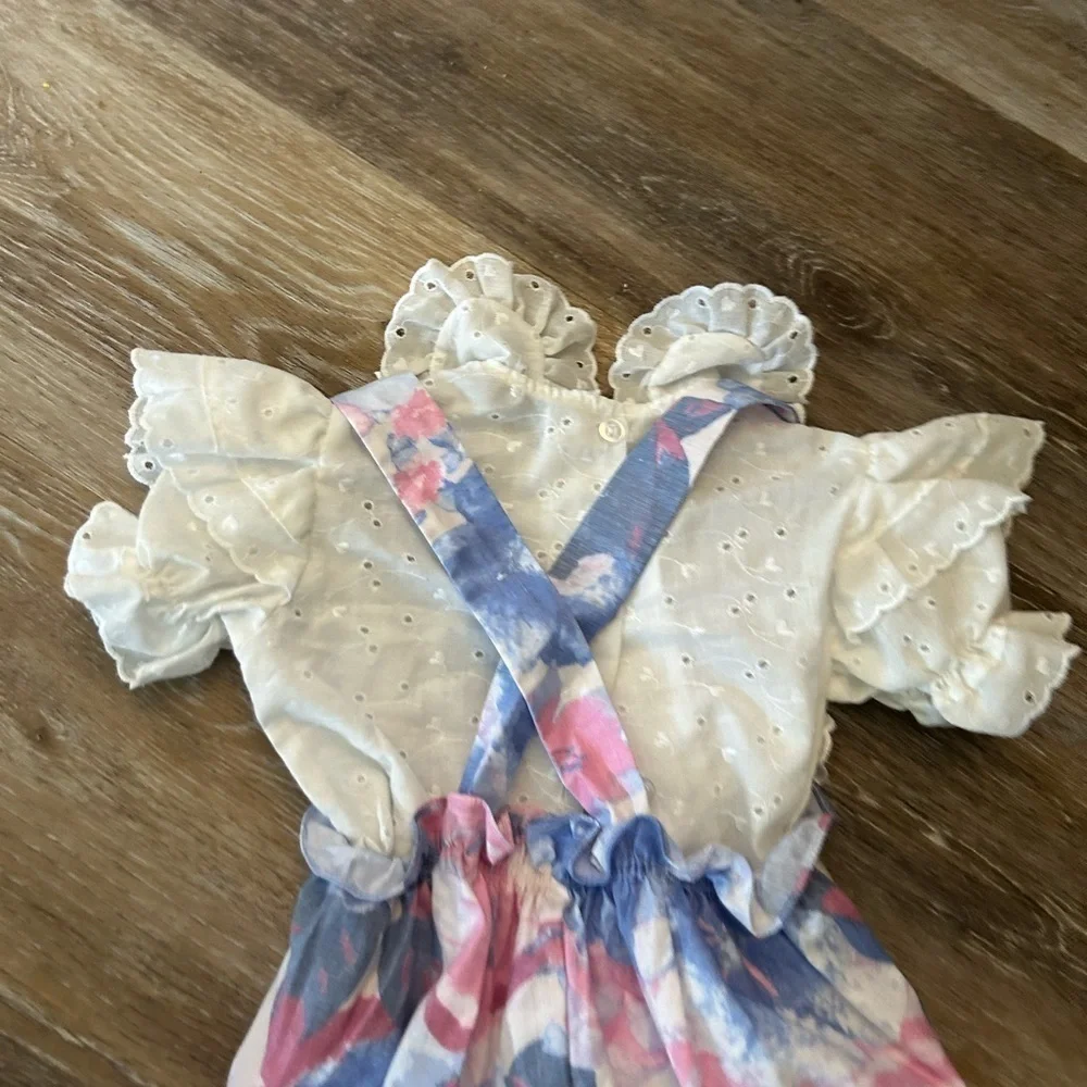 Vintage alphabet, kids jumpsuit with ruffle shirt size 12 months made in the USA